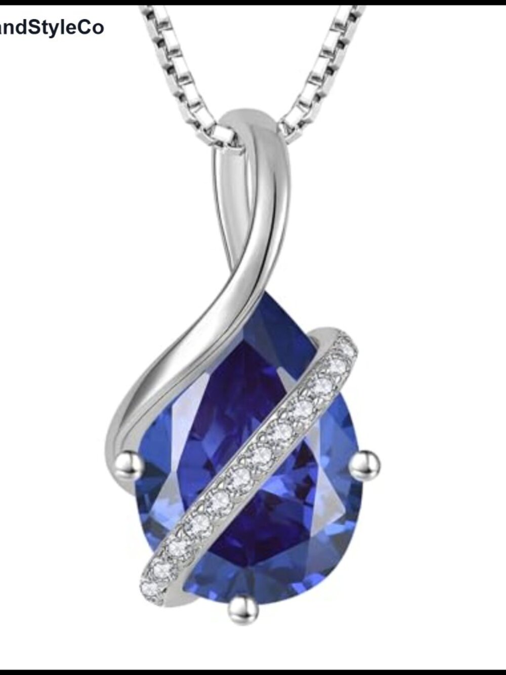 925 Sterling Silver Teardrop Pendant Necklace with Created Tanzanite